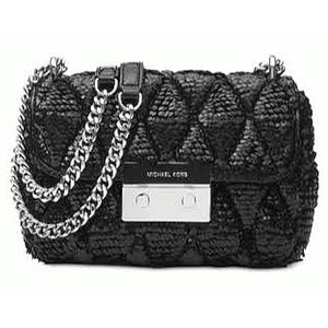 NWT MICHAEL KORS Sloan Sequined Quilted Shoulder Bag Black/Sequins